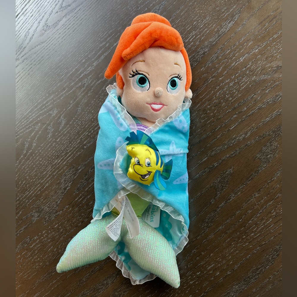 DISNEY PARKS Disney Babies Little Mermaid Ariel Plush with Flounder Blanket